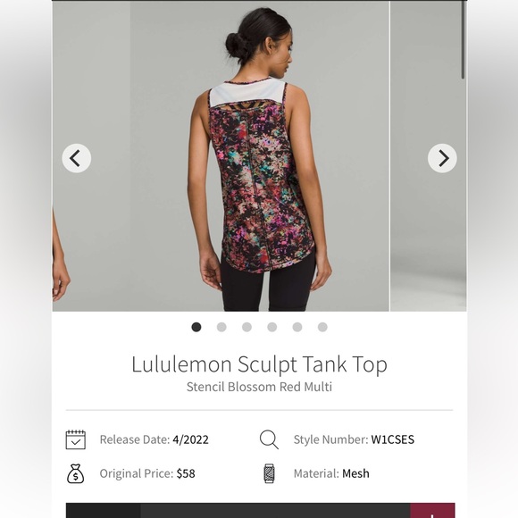 Lululemon Sculpt Tank Top Stencil Blossom Red Multi size L- gently used - Picture 9 of 10